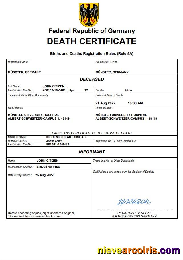 Germany death certificate